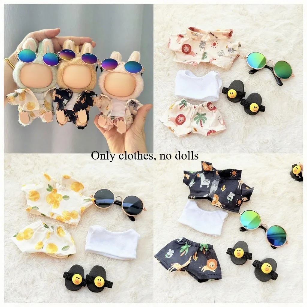 15-17cm Mini Plush Doll Overalls: Beach Vacation Style Outfit for Kawaii Fashion Dolls, Adjustable Fit Summer Clothing