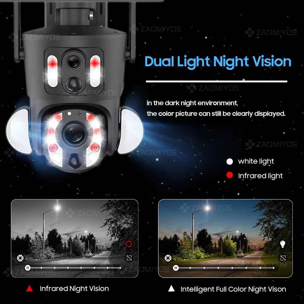 4K 30X Optical Zoom Dual Screen Security พลังงานแสงอาทิตย์กล้อง 8MP 4G Sim/WiFi PTZ Dual PIR Detection Humanoid การติดตามอัตโนมัติกล้องวงจรปิด IP Cam