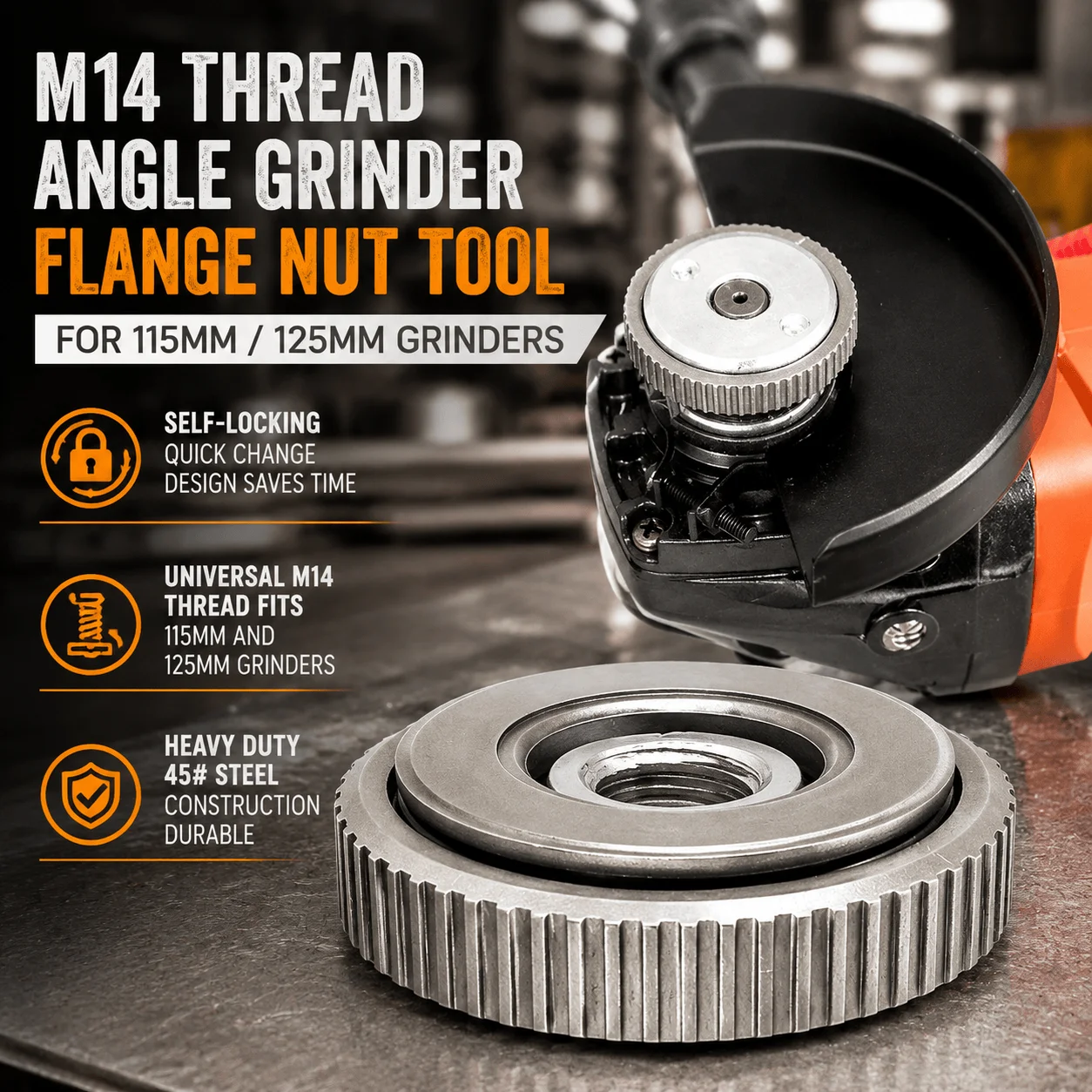 M14 Angle Grinder Flange Nut Self-Locking Quick Change Type 115mm 125mm Cutting Grinding Disk Holder Heavy Duty Steel Parts