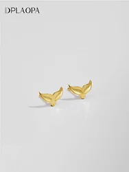 DPLAOPA 925 New Sterling Silver Tiny Cute Fish Tail Stud Earring Minimalist Studs Cartilage Tragus Simple Jewelry Gifts