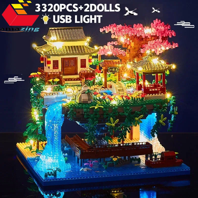 

3320PCS Blocks Tree House Diamond Building Garden Architecture Waterfall Light DIY Bricks Toy for Kid over 12 Years Adult Gift