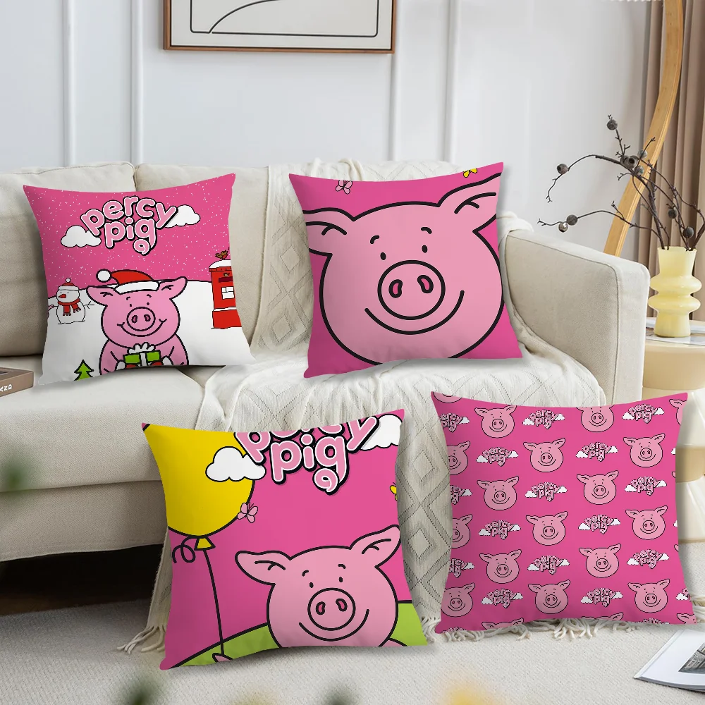 Cute Percy Pig Pink Cartoon Christmas For Bedroom Car Coffee Shop Room Soft and Living Room Sofa Decorative Pillow Cover Case