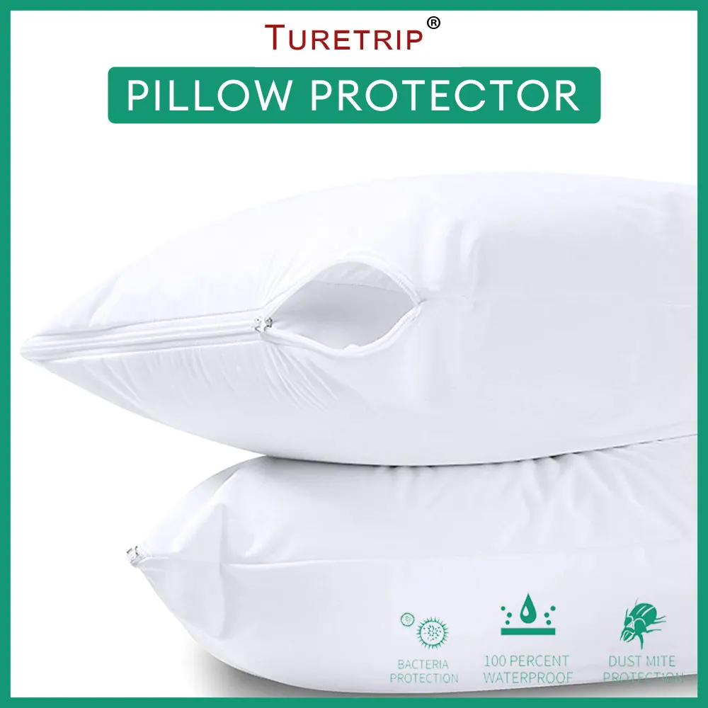 

Turetrip Pillowcase Waterproof Set of 2 Anti Mites Bed Bug Proof Zipper Pillow Cover Protector (Smooth)