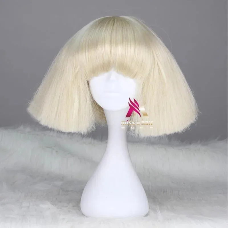 Parrucca CyLady Gaga Parrucca cosplay per capelli sintetici bianchi biondi neri Parrucche per costumi da festa di Halloween + berretto per parrucca
