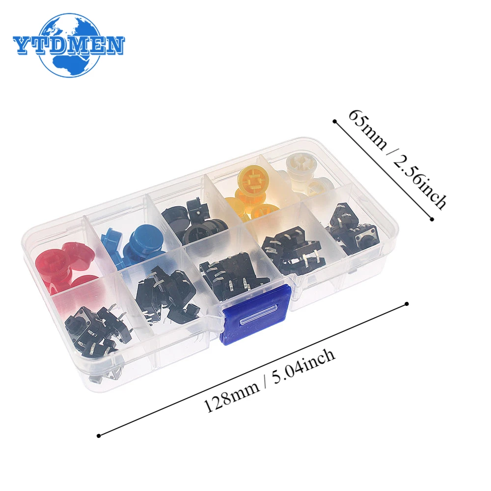 25 Sets Tactile Push Button Switch Momentary 12*12*7.3MM Micro Switch Button Circular Cap Kit (5 Colors) for Arduino Switchs