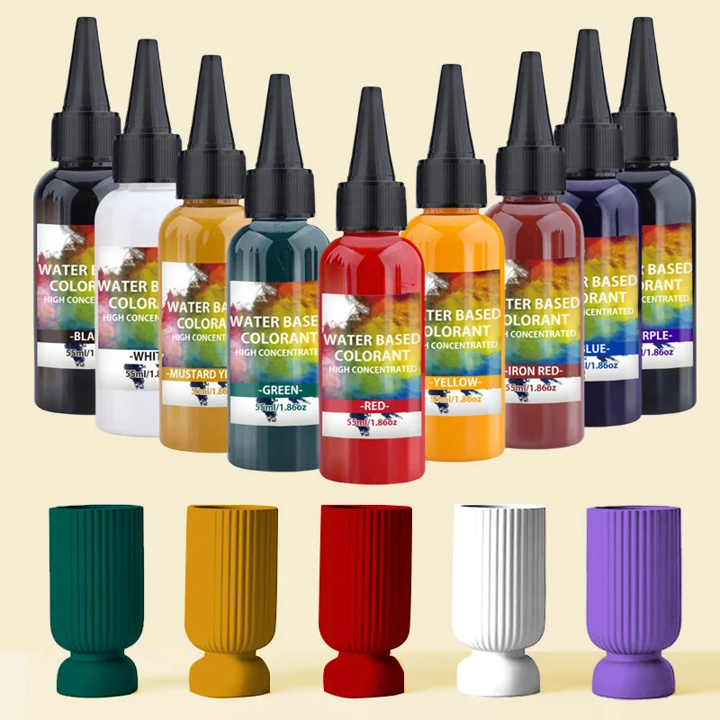 Water-based resin liquid pigment for epoxy & UV resin. 9 vibrant colors, 55ml/1.86oz per bottle.