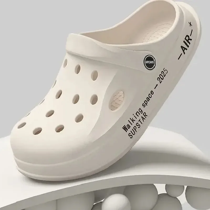 

Мужские модные летние тапочки из ЭВА с отверстиями, похожие на облако, удобные нескользящие тапочки двойного назначения с закрытым носком, спортивные повседневные пляжные сандалии