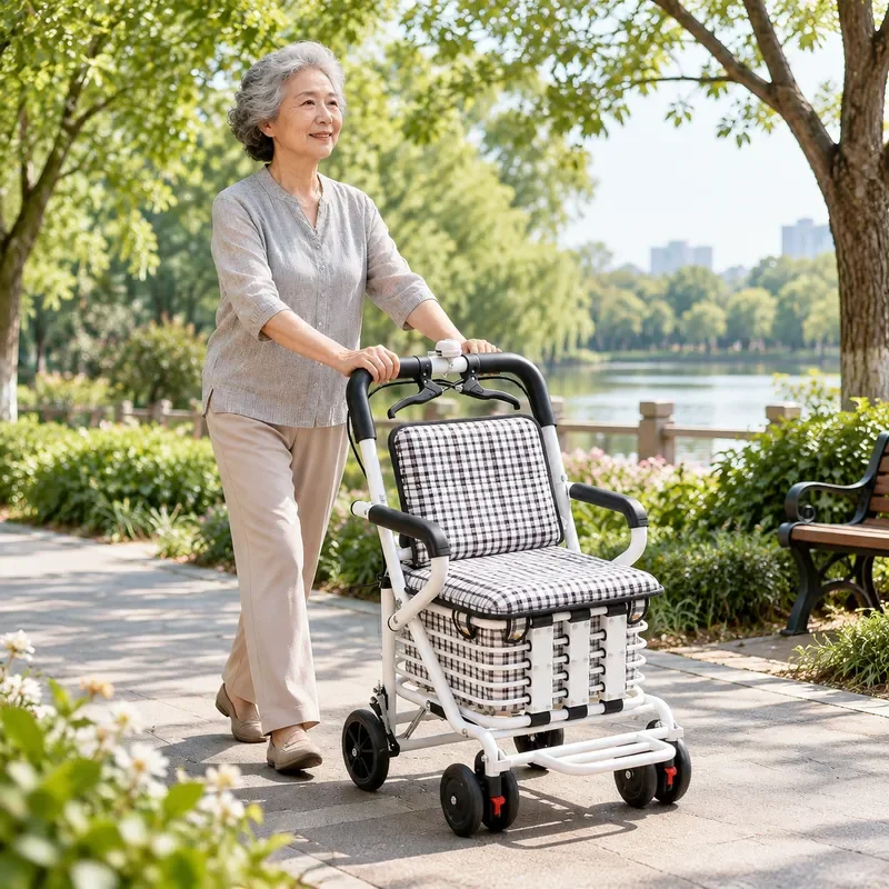 Lightweight Folding Elderly Walker with Seat Portable Rollator for Seniors Push and Sit Mobility Aid