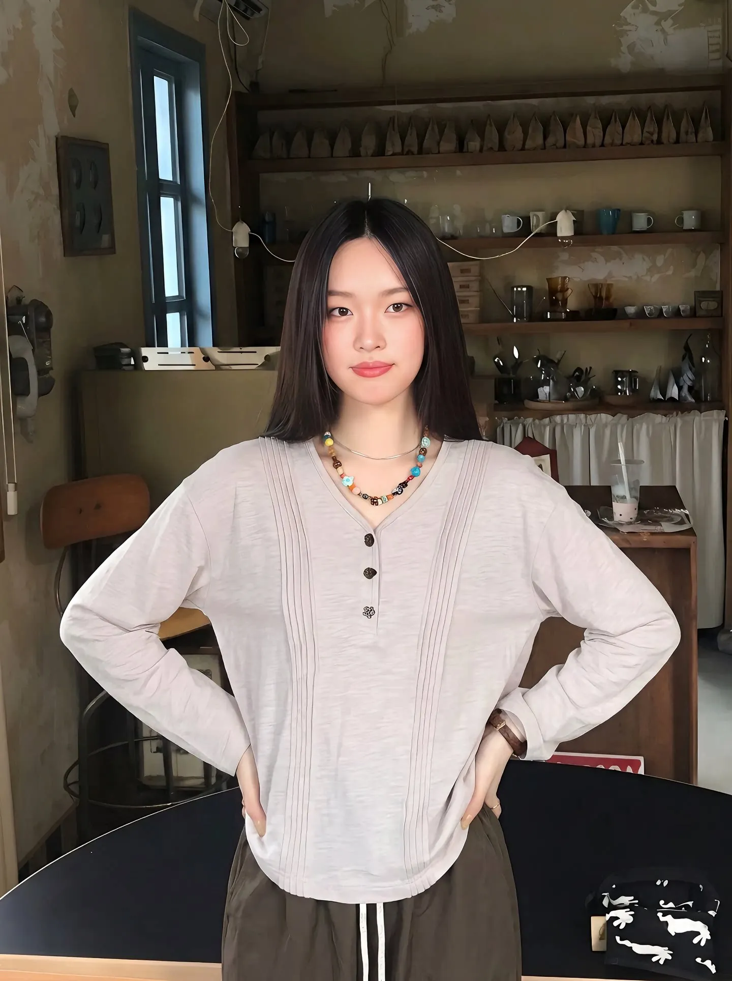 Women's Khaki T-shirt Harajuku Korean Y2k Tee Top 2000s 90s Aesthetic Fashion Vintage Long Sleeves T-shirt Spring 2026 Clothes