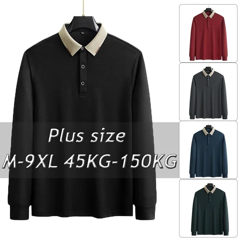 

Plus Size Long-sleeved POLO Shirt Men's Sports and Leisure Spring Autumn Loose Plus Fat Plus 5XL-9XL Lapel Sweater Male Clothing