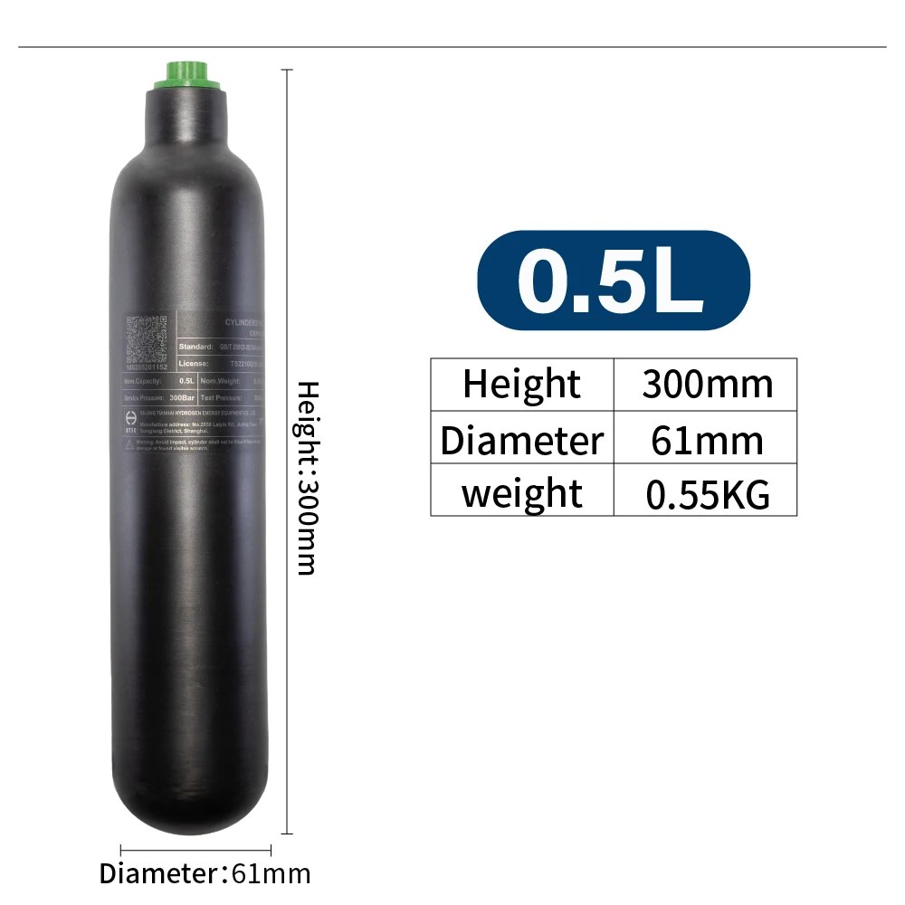 0.36L/360cc, 0.42L/420cc, 0.5L/500cc 4500PSI 300BAR 30MPA nuevo tanque de aire de fibra de carbono M18 * 1,5 HPA tanque de buceo de Gas de alta presión