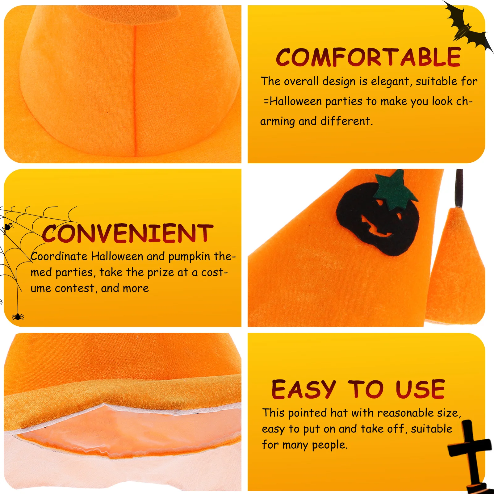

Halloween Pumpkin Hat Large Pointed Witch Hat Ideal Halloween Costume Party Pumpkin Cosplay Accessory Cosplay Prop