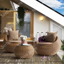 Outdoor sofa courtyard terrace rattan chair three-piece set coffee table circular garden leisure furniture  combination