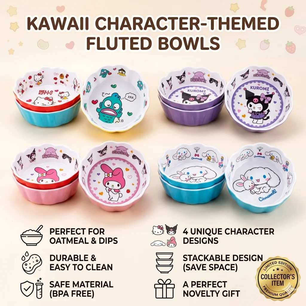 Hello Kitty Dinner Tableware Cinnamoroll Pochacco Bowl Fluffy Ear Design Large Capacity Food Container with Lid Bento Lunch Gift