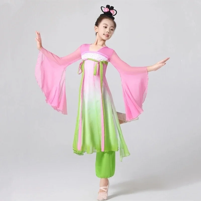 2026 Chinese vintage Children Dance Costume Gradient Color Ruqun Tops+Pants Set Stage Performance Folk Dress Girl Fairy Dress - view 3