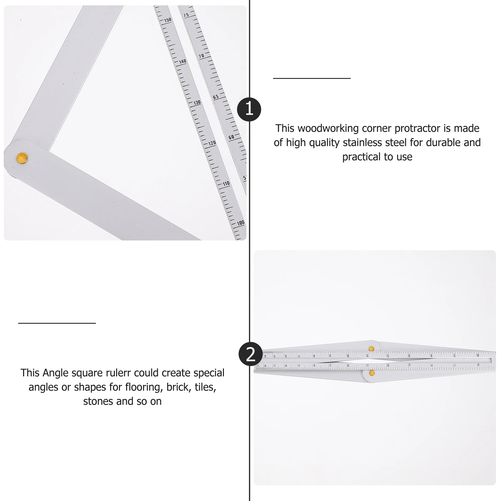 

Stainless Steel Woodworking Corner Protractor Angle Gauge Measuring Tool Practical Durable for Wood Construction Flooring Tiles