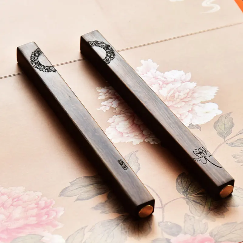Chinese Calligraphy Paperweight Wood Brass Creative Paper Pressing Study Ornaments Simple Portable Classical Calligraphy Supply