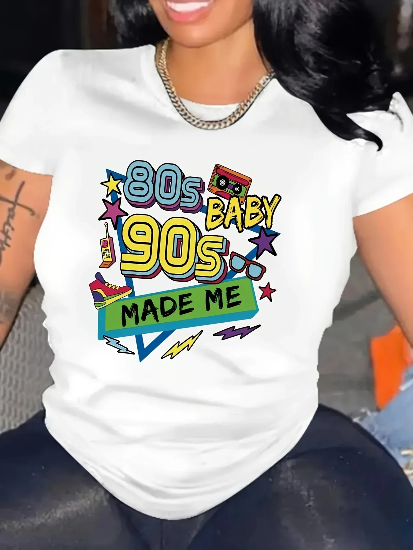 

80's Babe Print T-shirt, Casual Short Sleeve Crew Neck Top For Spring & Summer, Women's Clothing