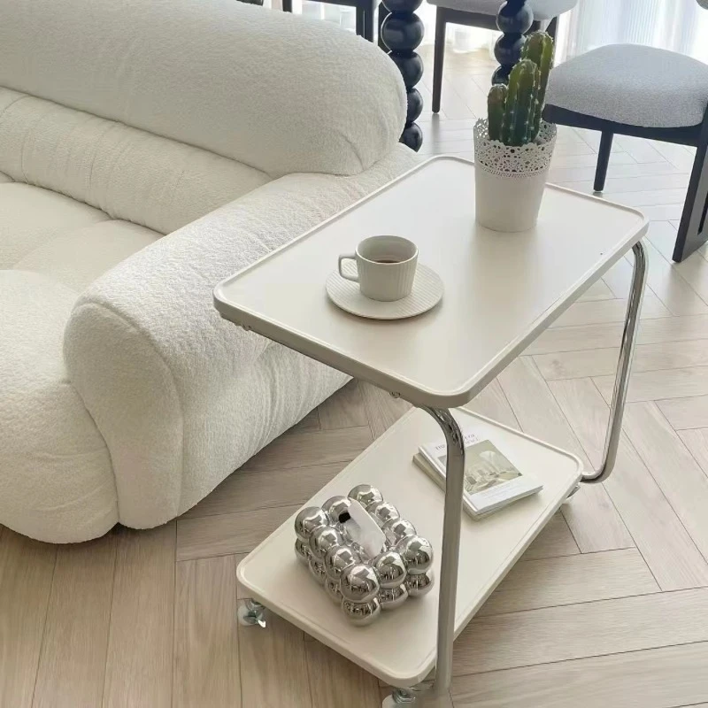 

Modern mobile side table small wooden table with wheels