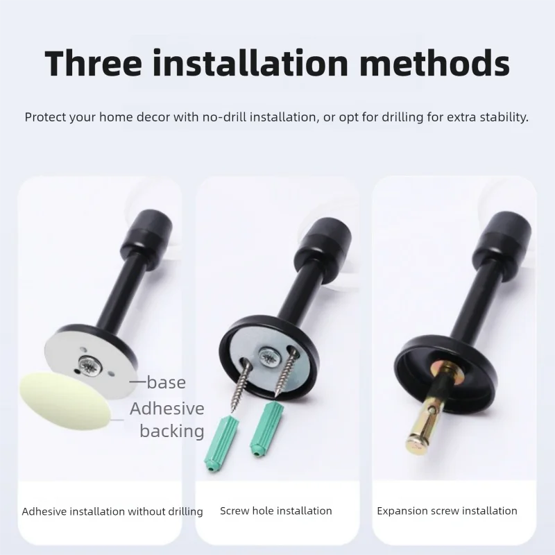 Tope de puerta de acero inoxidable, tope de puerta montado en la pared con soporte y retén de goma, instalación en el suelo con tornillos para el hogar/dormitorio