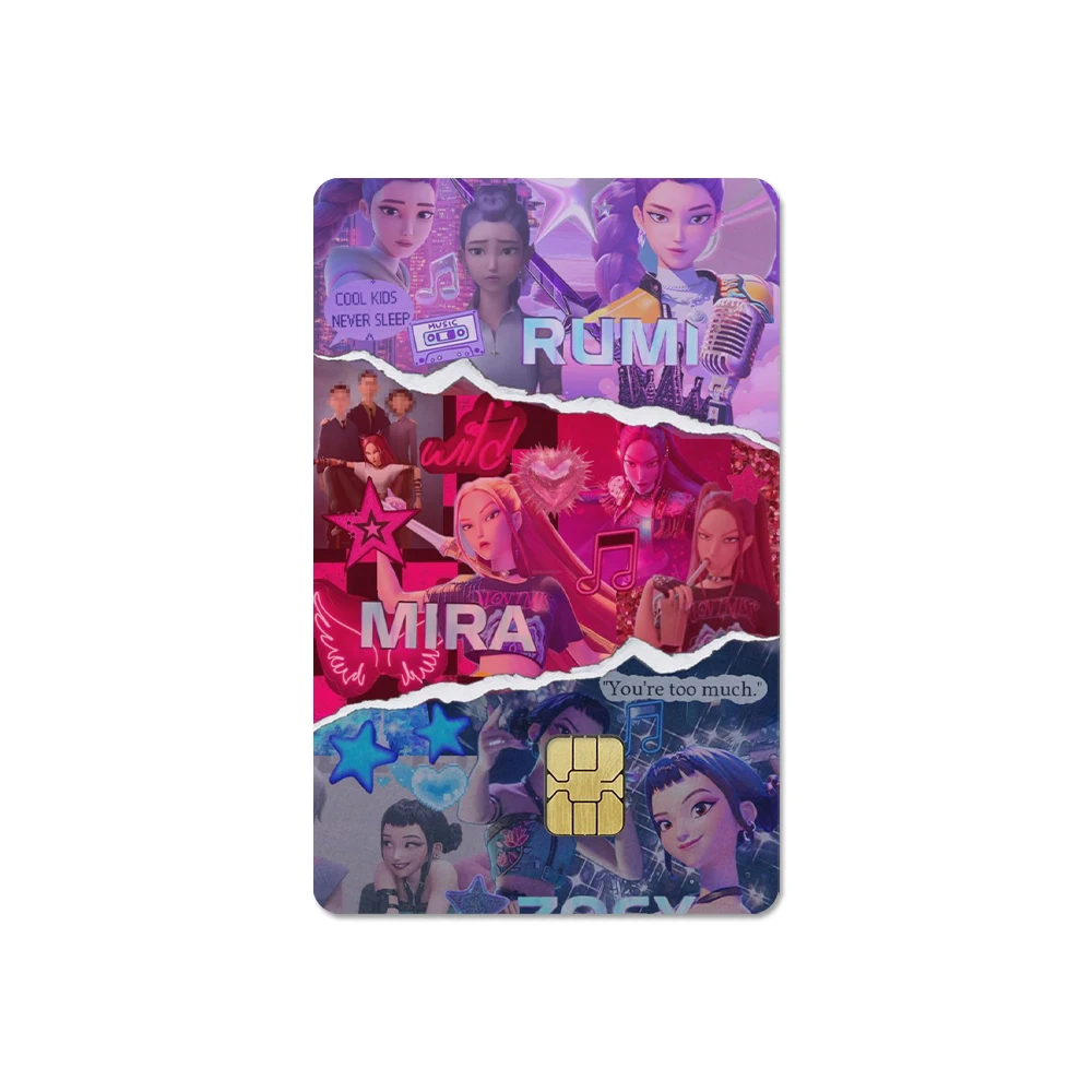 Kawaii k-pop demônio saja meninos cartão adesivos de pele para cartão de crédito bonito pvc banco ônibus visto capa de filme à prova dwaterproof água adesivo suave presente