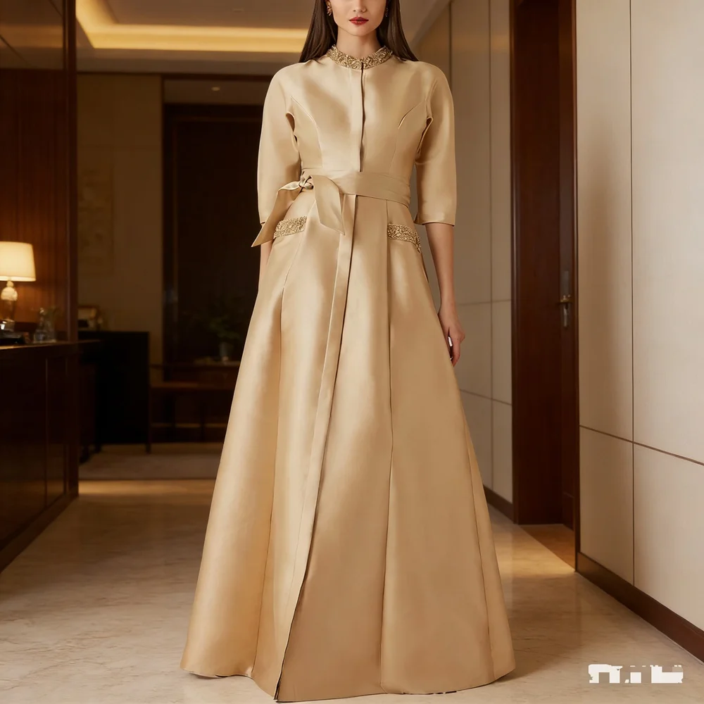 

Customized Elegant Long Beads Evening Dresses for Special Occasions O-Neck Floor-Length A-Line Women Gala Prom Party Gowns 2026