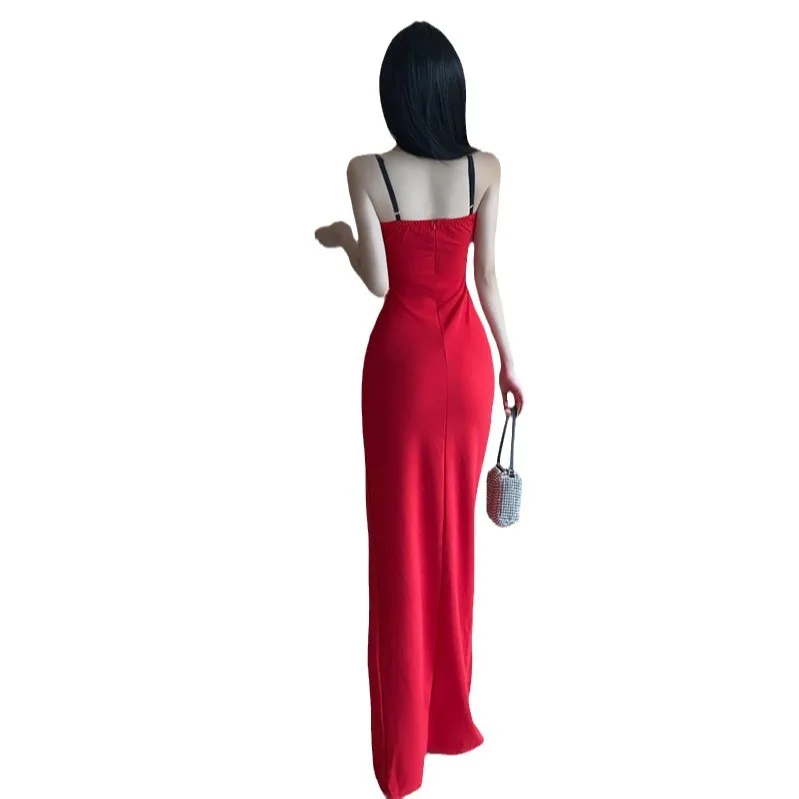 Dress Women Female Clothing Fashion Elegant Evening Party Dresses Sexy Lace Slimming Slits Suspenders Long Dress for Women