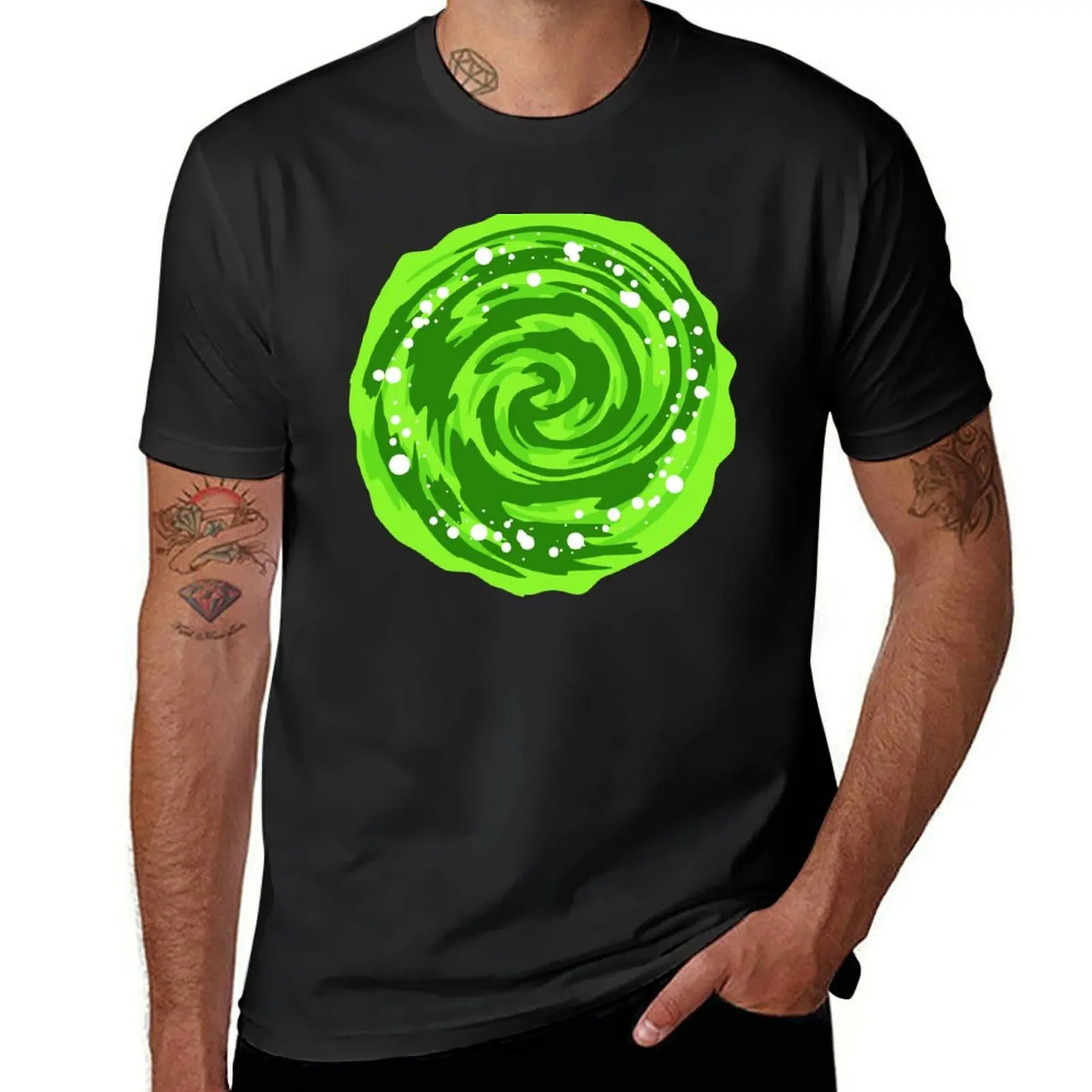 Portal Gun - Green Portal T-Shirt anime heavyweights men t shirts