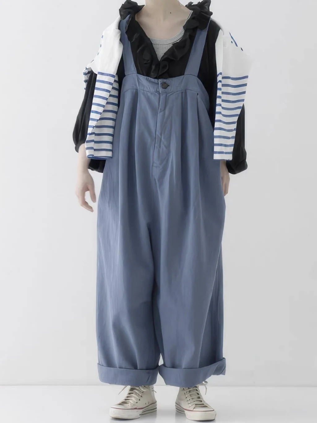 Comfortable Loose Plaid Pleated Overalls High Waist Harlan Pants Japanese Forest System Style Commute High Waist Pants