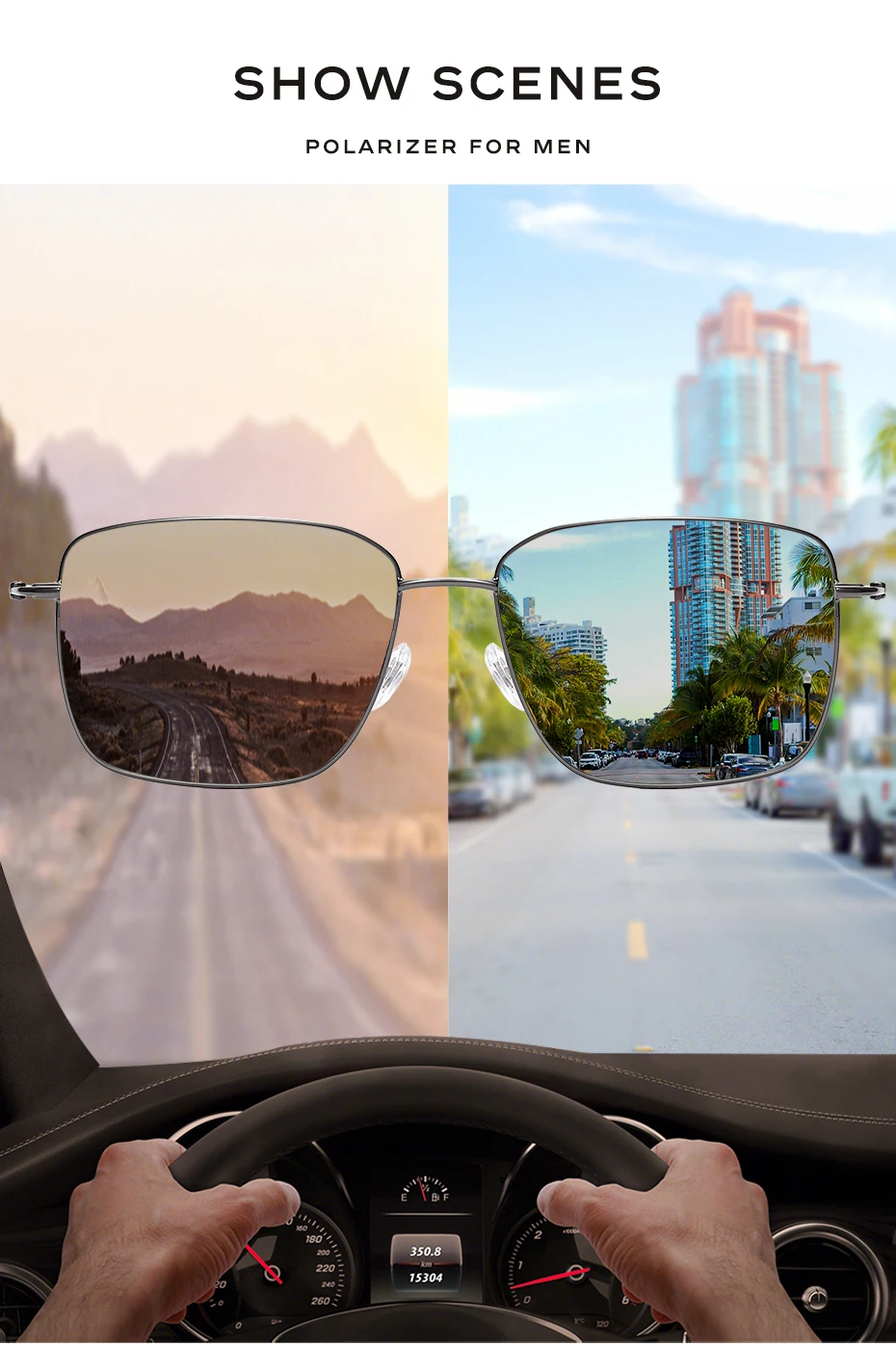 CAPONI Polarisierte Herren-Sonnenbrille aus reinem Titan, leicht, für den Außenbereich, photochrom, grau, blendfrei, UV400, schwarze Farbtöne, BS24709 – Detail 5