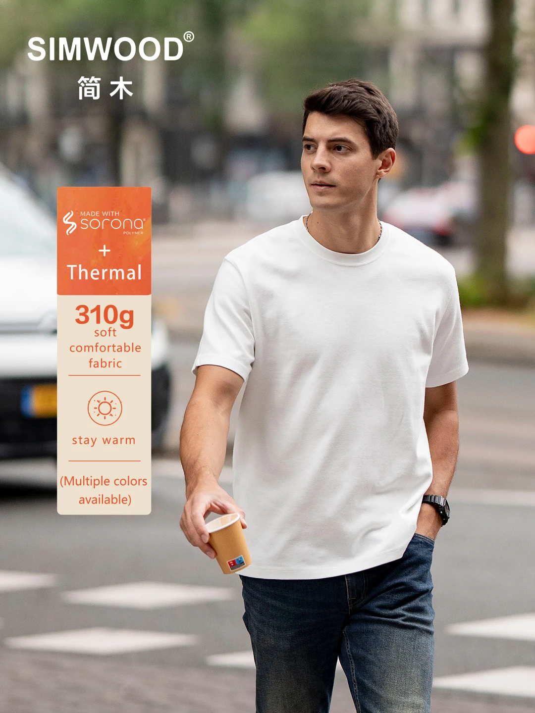 

Men's T-Shirt with Sorona Fabric 310gsm Double-Sided Brushed SIMWOOD Ultra-Soft Heavyweight Crewneck Top Regular Fit