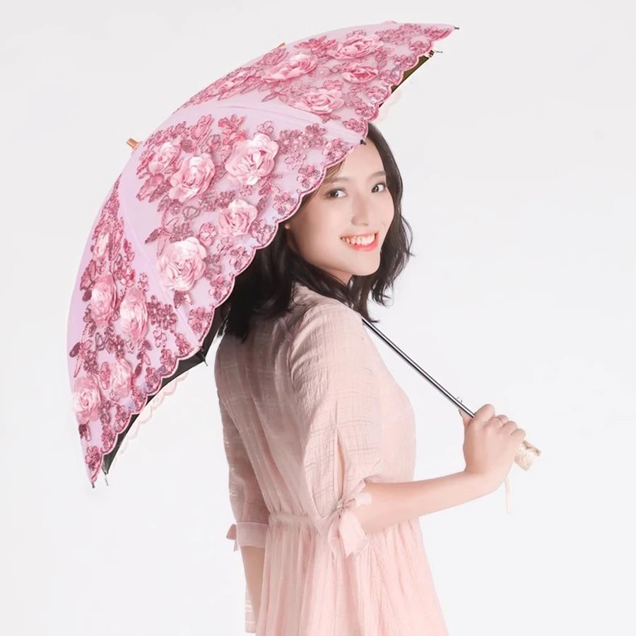 Imagem -06 - Parasol de Renda de Dupla Camada para Mulheres Viseira uv Chinesa Guarda-chuva Grande para Menina Grande Espada Sol e Chuva