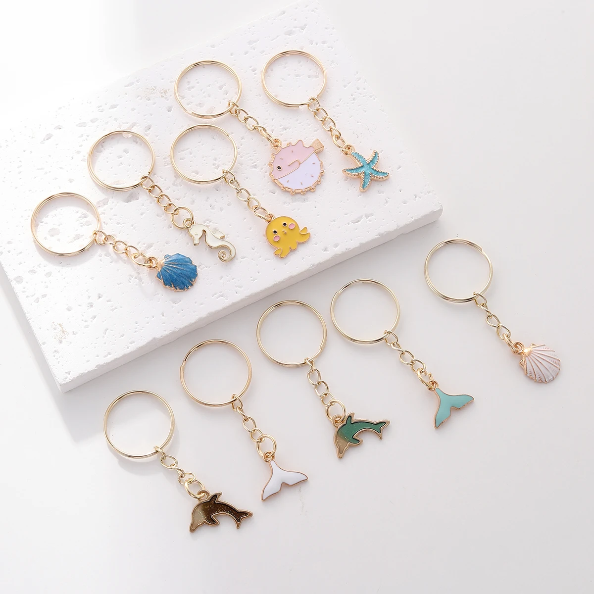 

10pcs Alloy Marine Life Series Keyring Cute Keychain decoration Purse Bag Backpack Accessory Charm Birthday Party Favors Gift