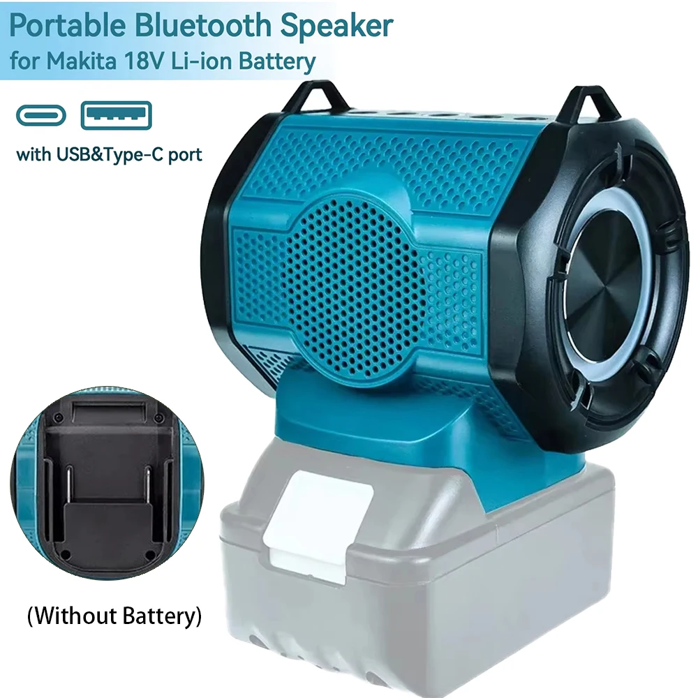 Bluetooth Speaker for Makita 18V Li-ion Battery With USB Type-C Port Cordless Small Speaker for Jobsites, Home and Party