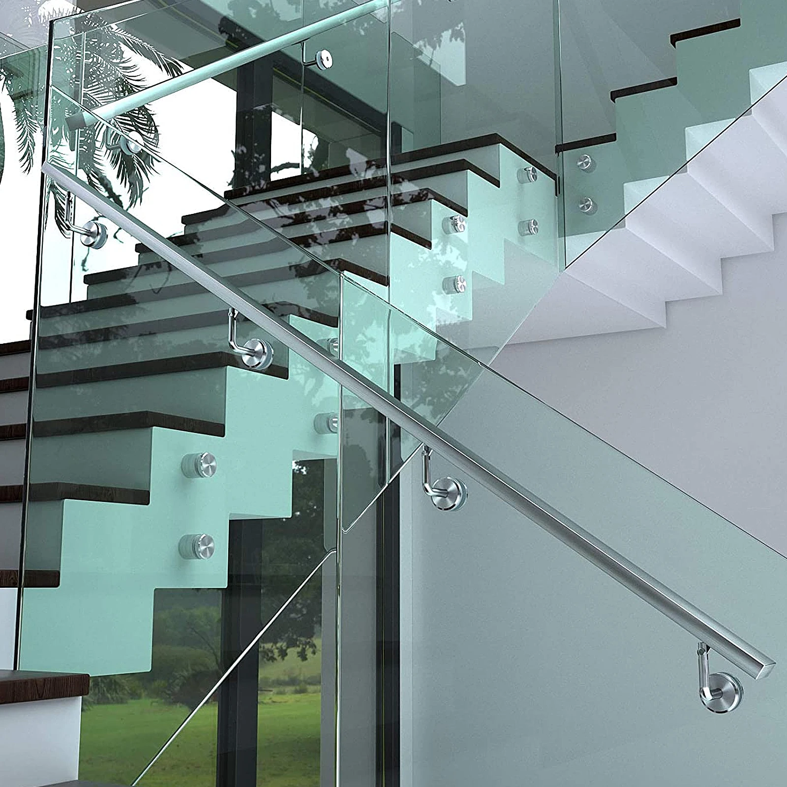 

2pcs Stair Rail Bracket Wall Mounted Handrail Support Banister Holder Durable Heavy Duty Classic Design Glass Wood Steel Surface