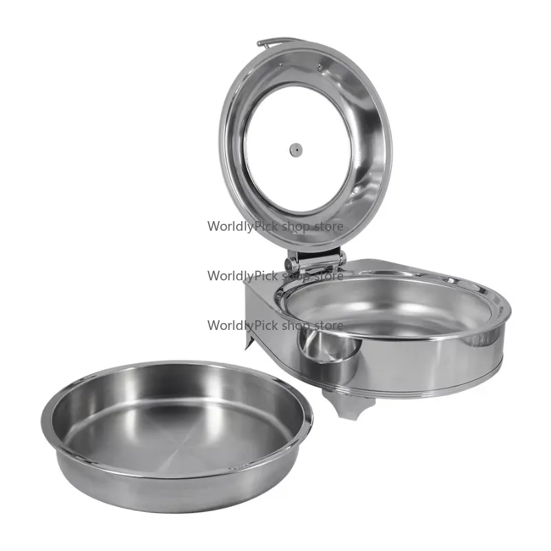 스테인리스 스틸 원형 음식 보온기 레스토랑 호텔 및 파티 뷔페용 유리 소재 광택 디자인