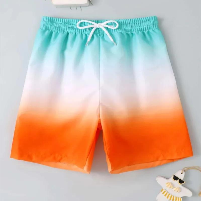 

Summer Men's Ombre Gradient Graphic Print Drawstring Beach Short Fashion Swim Trunks 3D Print Breathable Short Streetwear