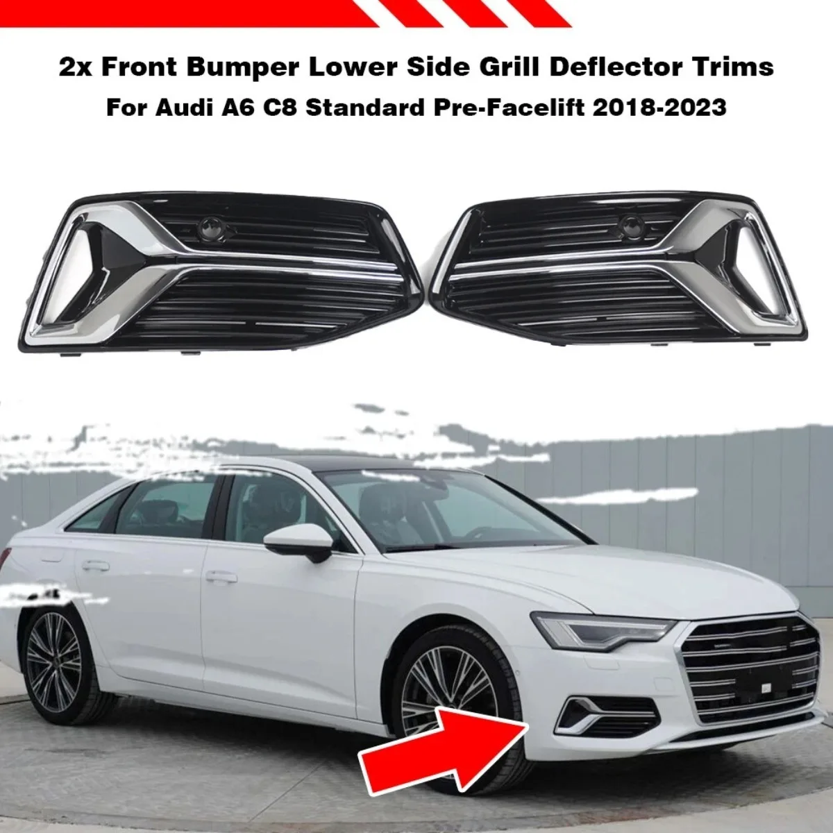 Left Right Car Fog Light Grille Bumper Bezel Cover For Audi A6 C8 Sedan 2019 - 2023 Fog Light Grille Cover 4K0807647 4K0807648