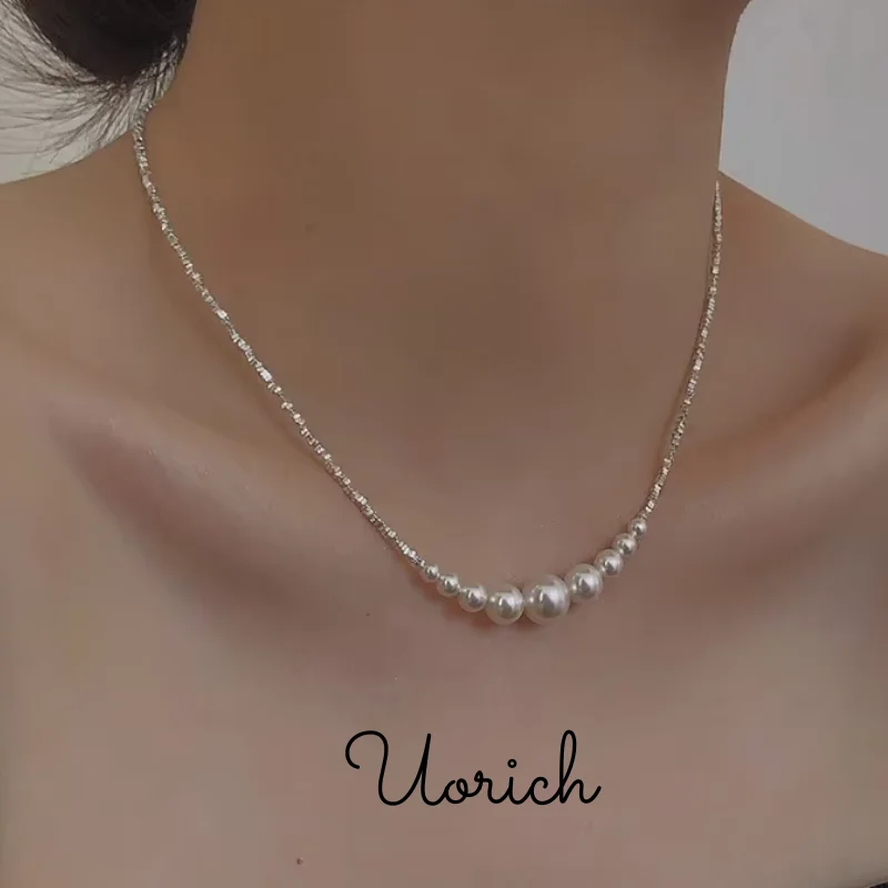 Uorich Advanced Light Luxury Broken Silver Pearl Necklaces for Women Design Irregular Temperament Necklaces Valentine's Day Gift