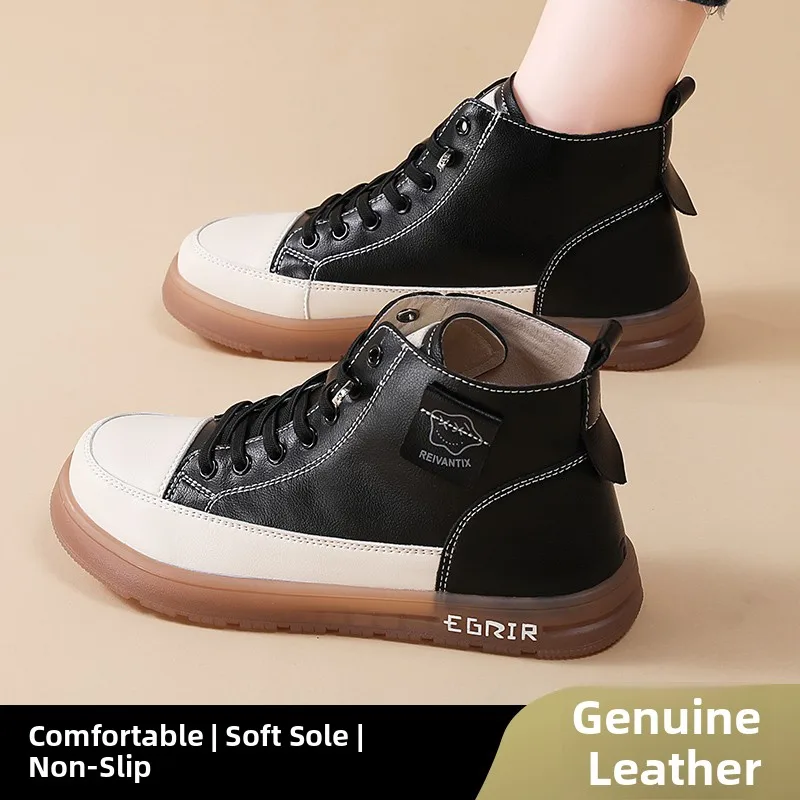 

Comfortable Flat Bot ort Boots Women's Autumn Winter High Top Soft Bot Leather Surface Waterproof Faion Casual Mom ...