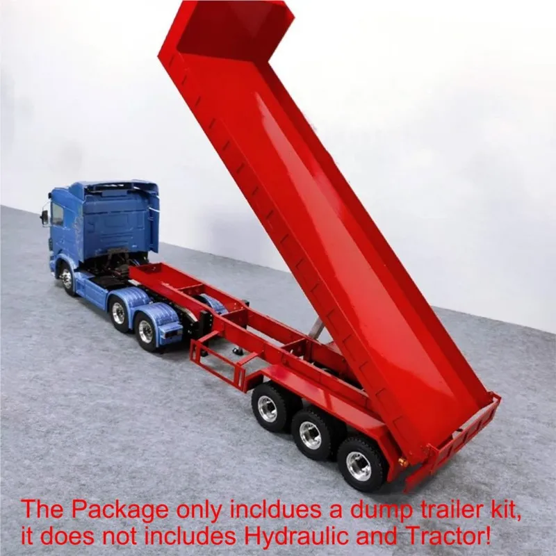 Remolque volquete de cama baja RC, 3 ejes de Metal, patas eléctricas para juguetes, Tamiyaya LESU, Control remoto, Tractor, camión, modelo de vehículo, 1/14