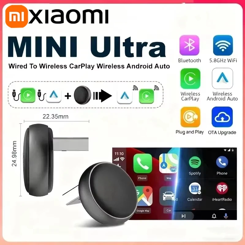 

Xiaomi Mini Ultra 3 Carplay Adapter Wireless Bluetooth Dongle Android Auto 5G Hz WiFi Auto Connect for Toyota Mazda Kia Volvo