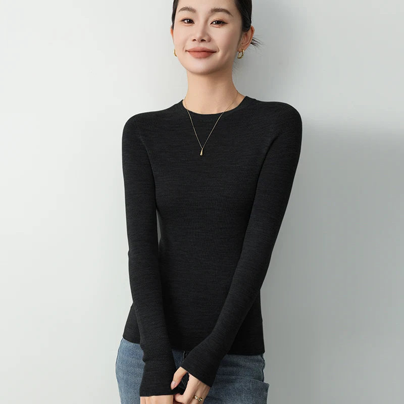 Yangzi Yarn Fine-Spun Ultra-Fine 100% Wool Sweater For Women Round Neck Slim Fit Thin Style Autumn And Winter Knit Top