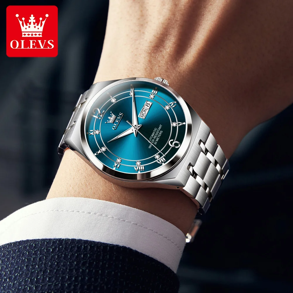 OLEVS Fashion Men's Watches Trend Classic Original Automatic Mechanical Watch for Man Waterproof Luminous Week Date Wristwatch