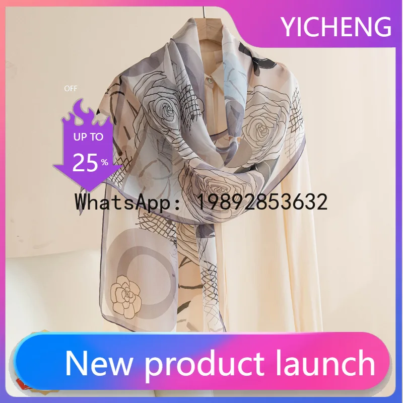 

Pj mulberry silk scarf - all-season floral print, lightweight scarf, premium women's shawl