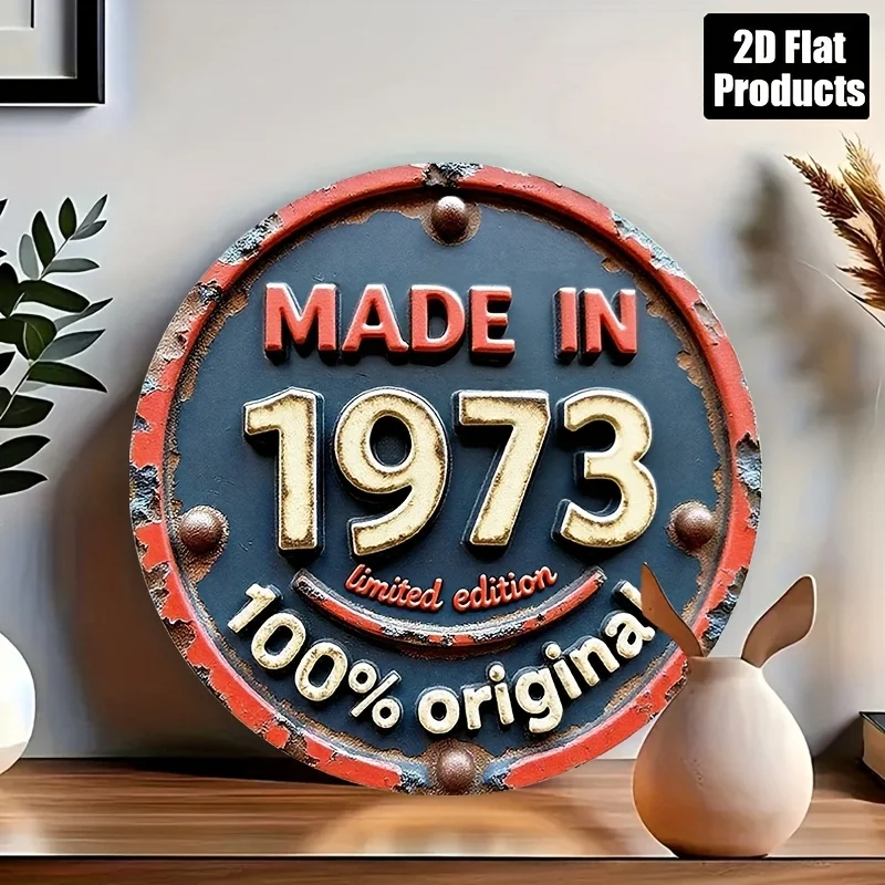 2D Flat, 1pc Vintage 1973 Limited Edition 100% Original Retro 70s Wall-Mounted Plaque - Made in 1973 Numbered Year Sign for Home