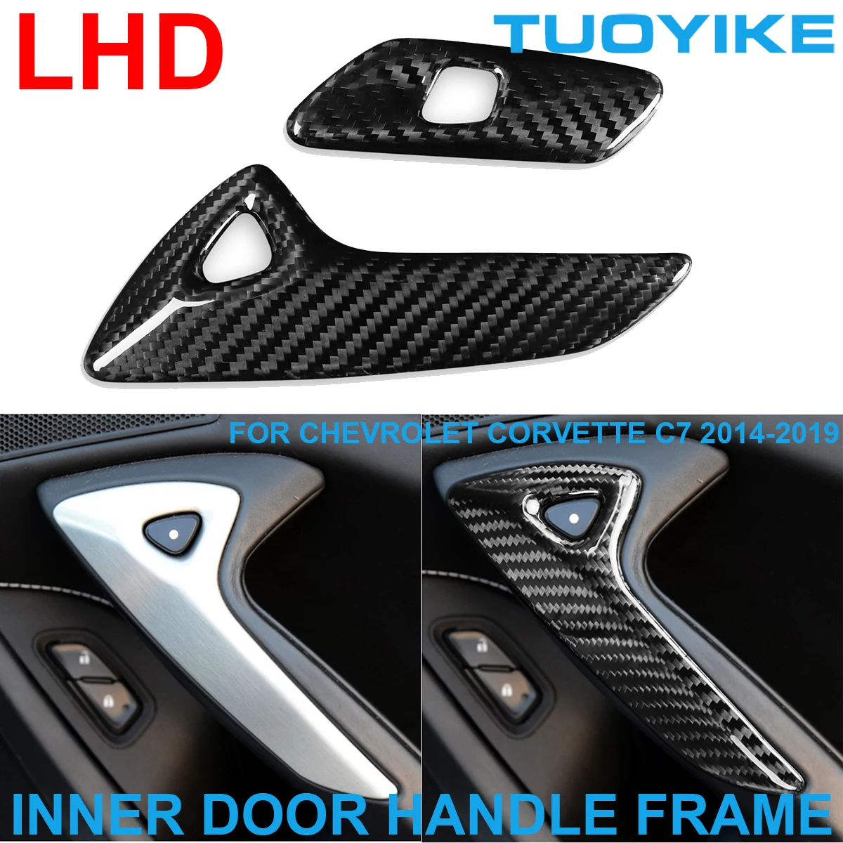 

LHD Car Styling Real Carbon Fiber Inner Door Pull Handle Frame Cover Trim Decor Sticker For Chevrolet Corvette C7 2014-2019