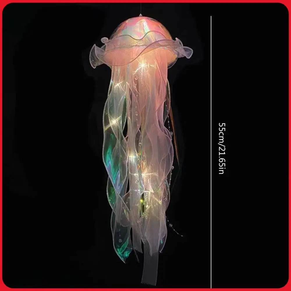

Jellyfish Atmosphere Night Light Button Battery Sleeping Warm Light Realistic with Ribbon&Bead for Children Bedroom