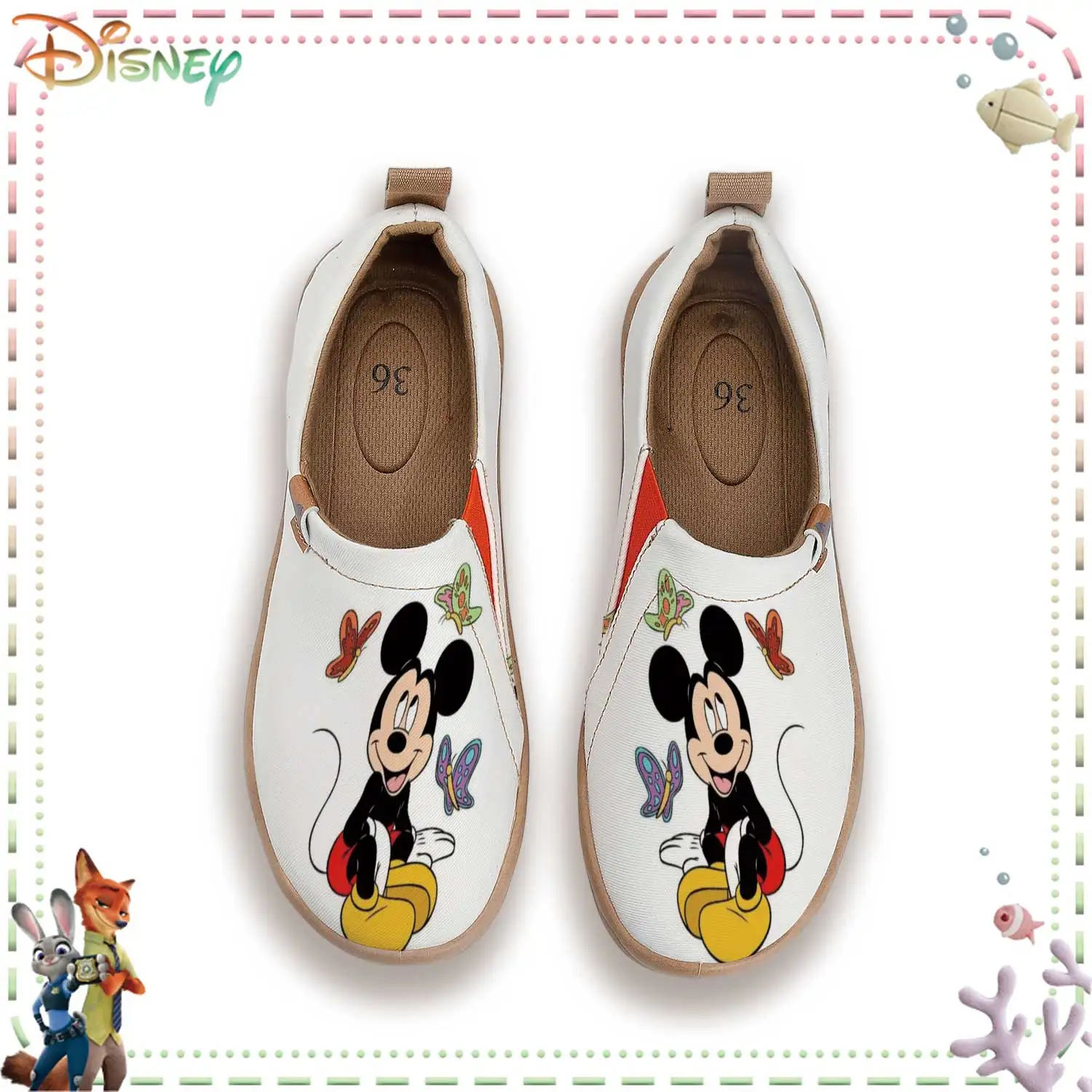

Women's Disney Mickey Slip-On Sneakers, Breathable Canvas Casual Shoes, Lightweight Loafers with Cute Cartoon Print