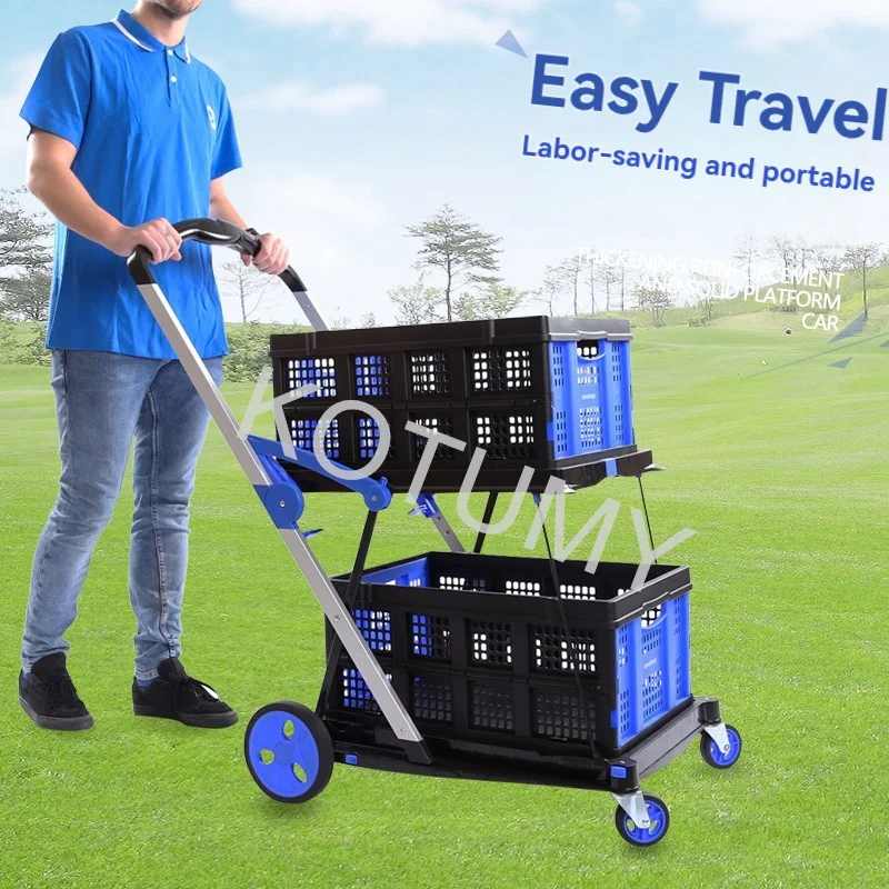 1 Basket/2 Baskets/3 Baskets New Double Decker Folding Carts Lightduty Aluminum Shopping Carts With Storage Crate
